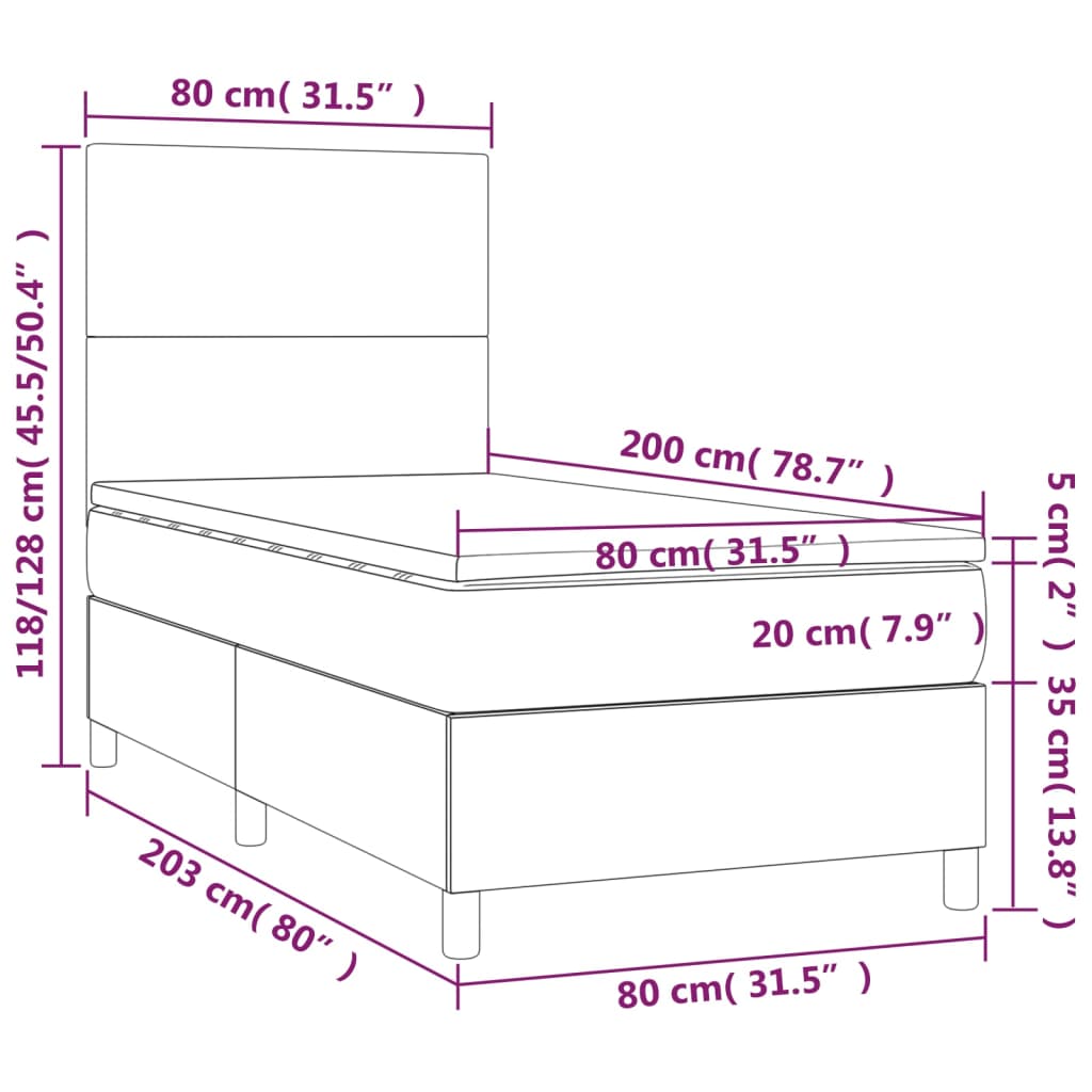 vidaXL Box spring postel s matrací šedá 80 x 200 cm umělá kůže