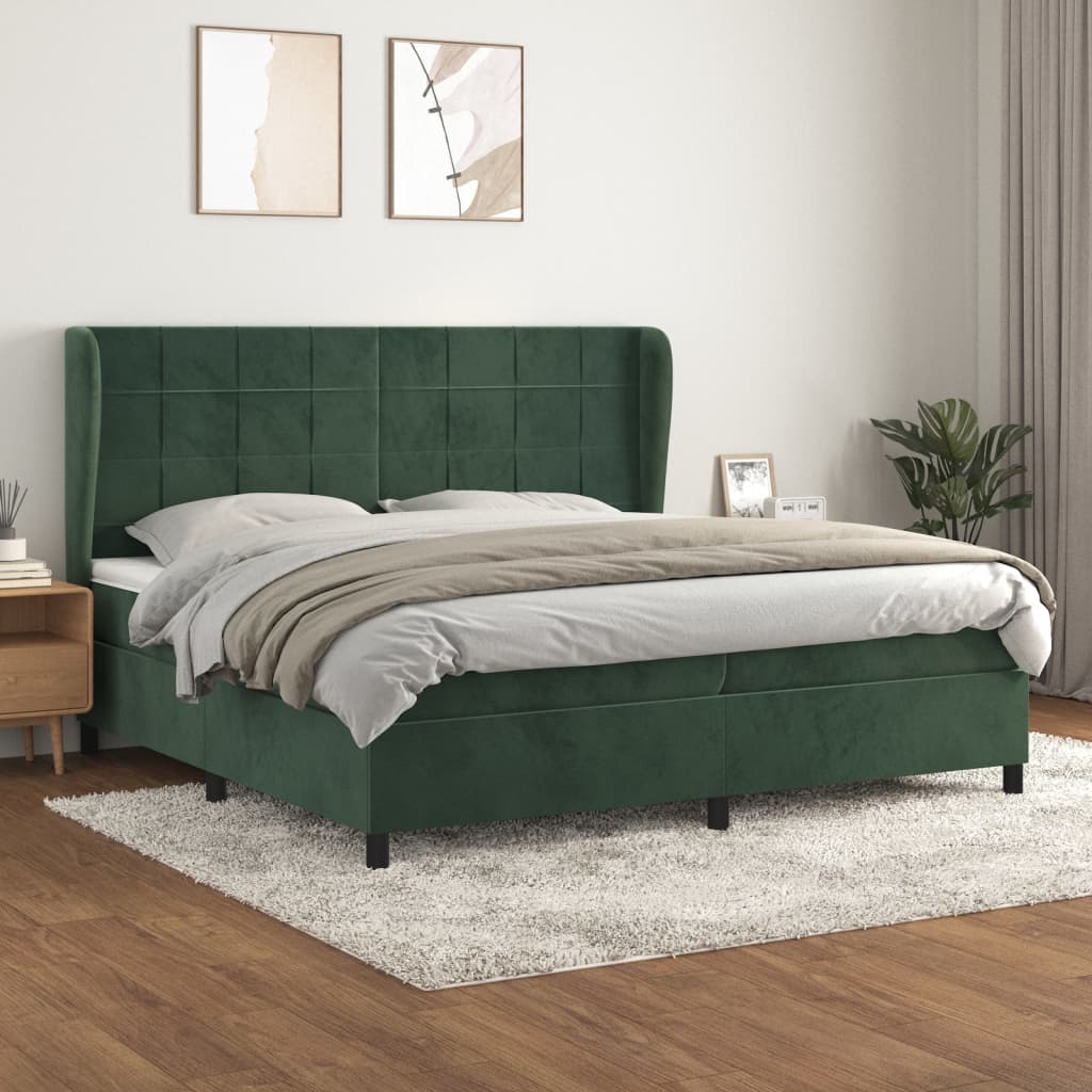 vidaXL Box spring postel s matrací tmavě zelená 200x200 cm samet