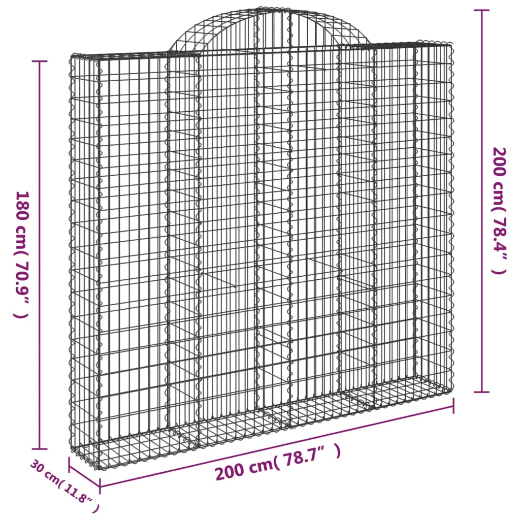 vidaXL Klenuté gabionové koše 3 ks 200x30x180/200cm pozinkované železo