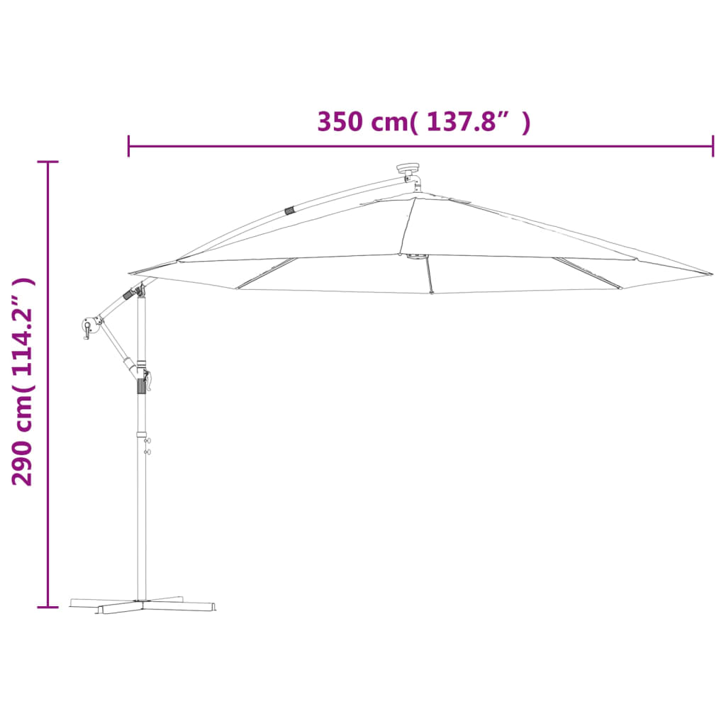 vidaXL Konzolový slunečník s LED světly a kovovou tyčí 350 cm pískový