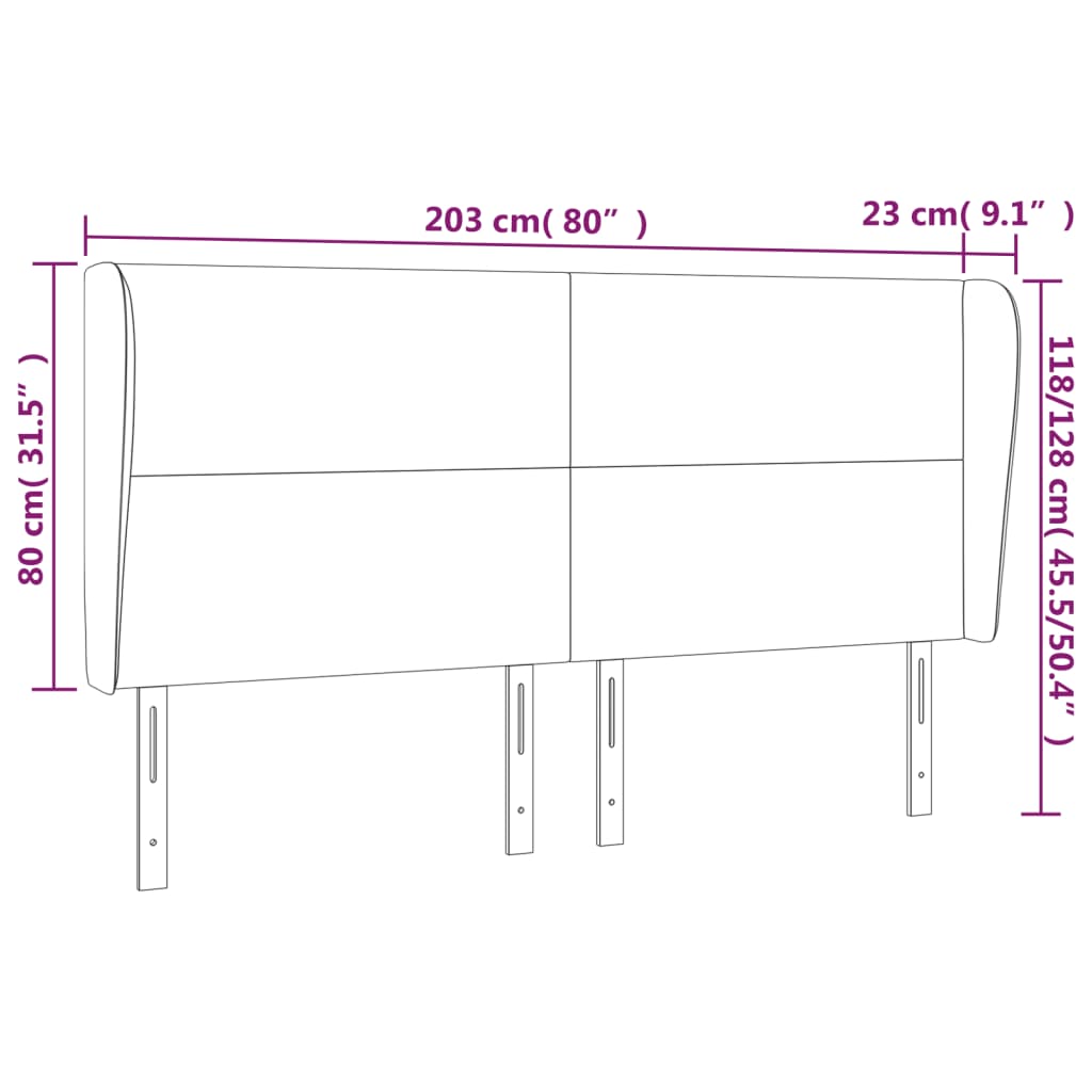 vidaXL Čelo postele typu ušák modré 203x23x118/128 cm textil