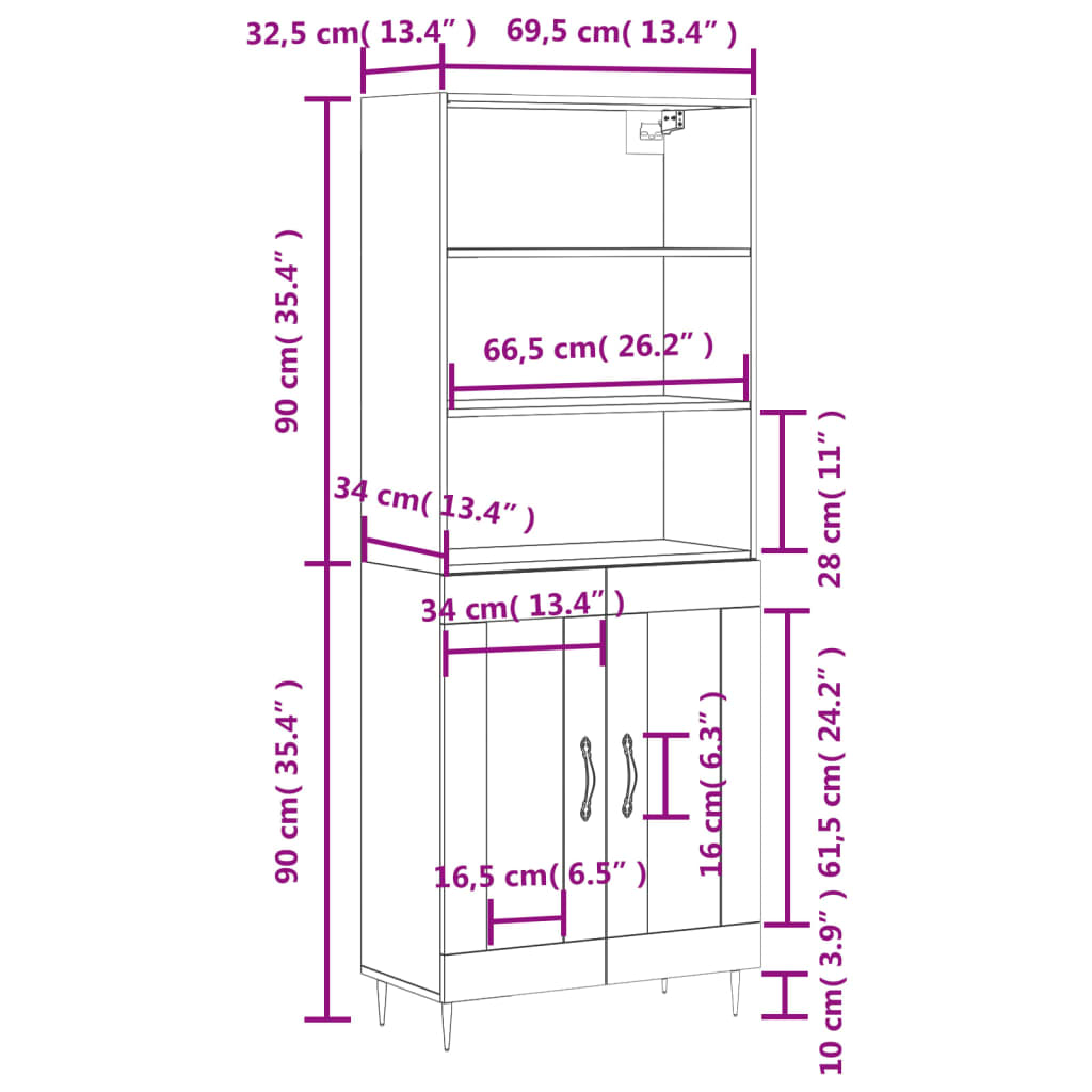 vidaXL Skříň highboard kouřový dub 69,5 x 34 x 180 cm kompozitní dřevo