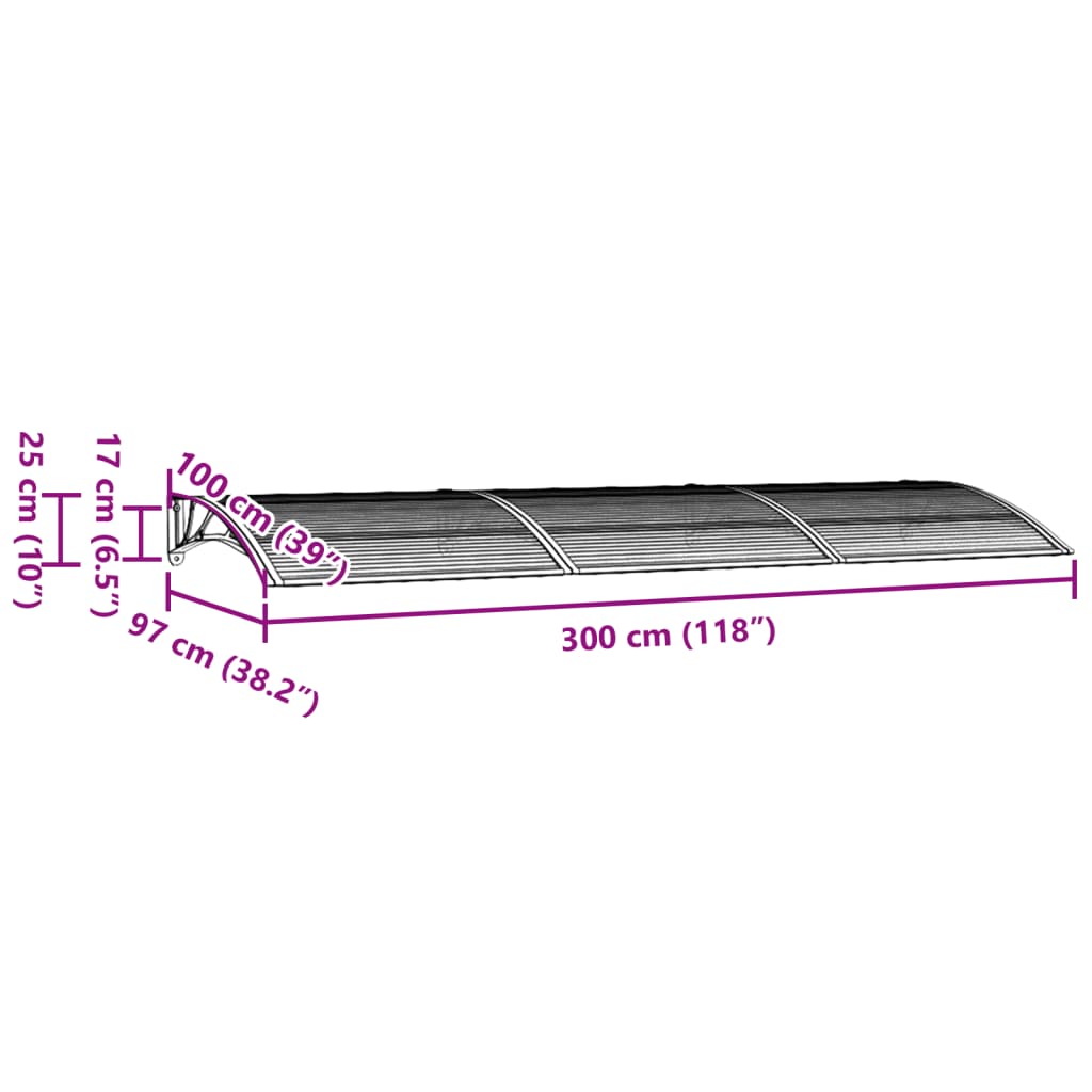 vidaXL Vchodová stříška šedá 300 x 100 cm polykarbonát