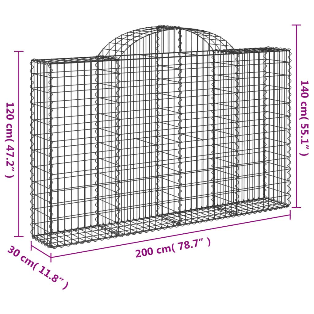 vidaXL Klenuté gabionové koše 18ks 200x30x120/140cm pozinkované železo