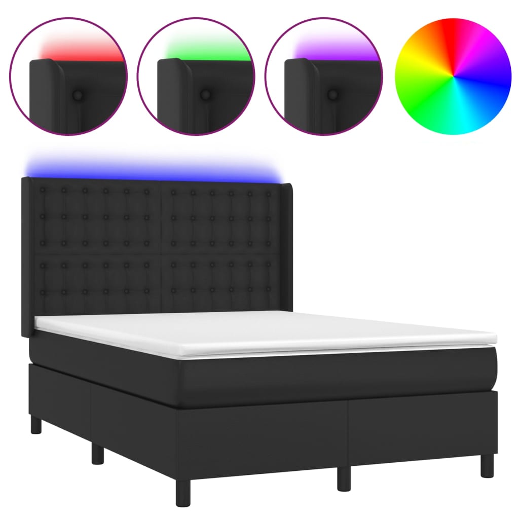 vidaXL Box spring postel s matrací a LED černá 140x200 cm umělá kůže