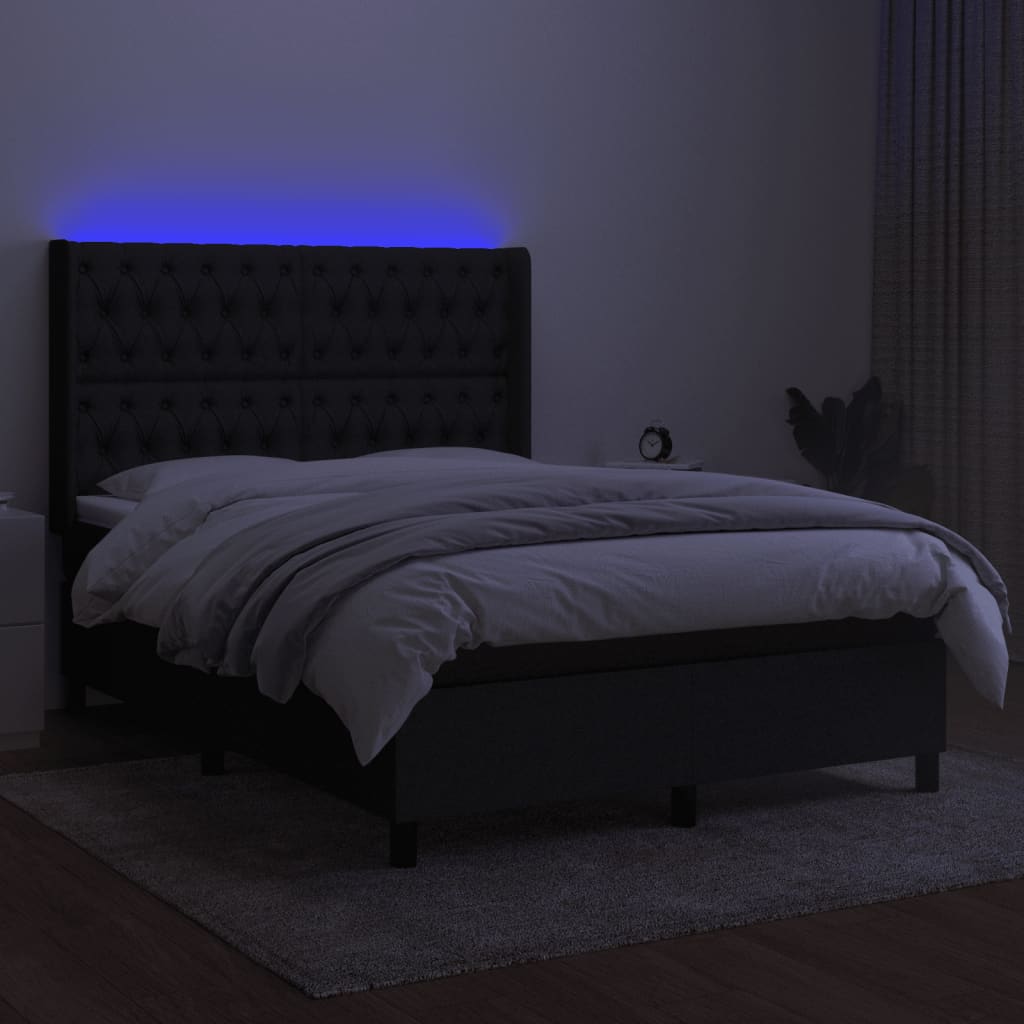 vidaXL Box spring postel s matrací a LED černá 140x200 cm textil