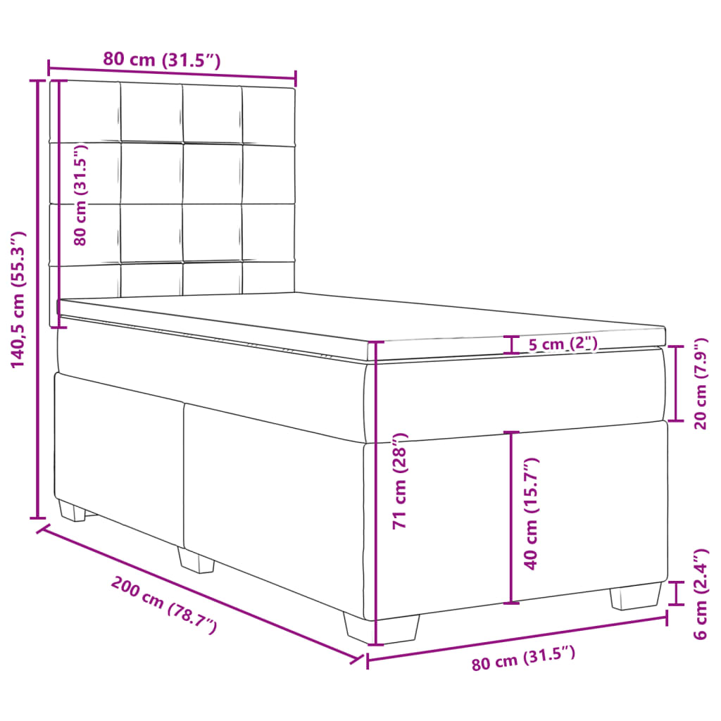 vidaXL Box spring postel s matrací růžová 80 x 200 cm samet