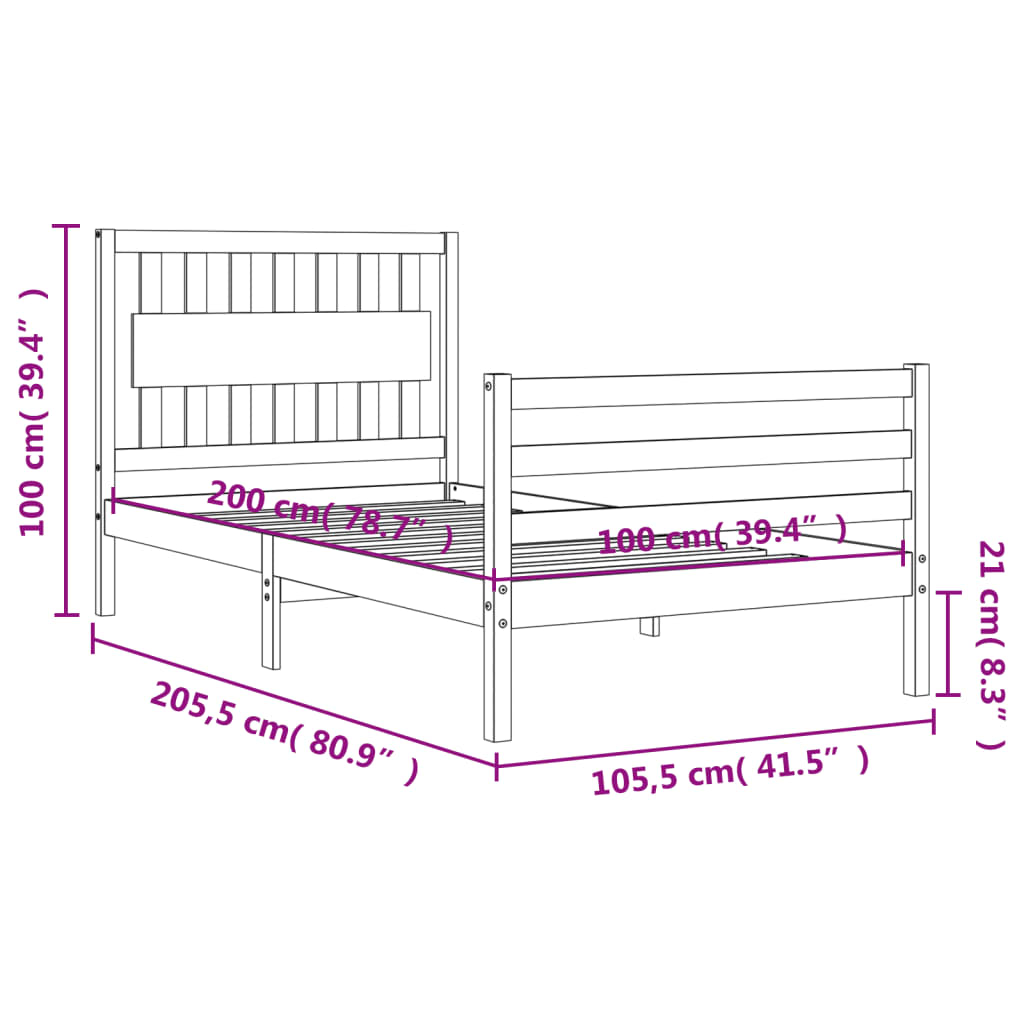 vidaXL Rám postele s čelem 100 x 200 cm masivní dřevo