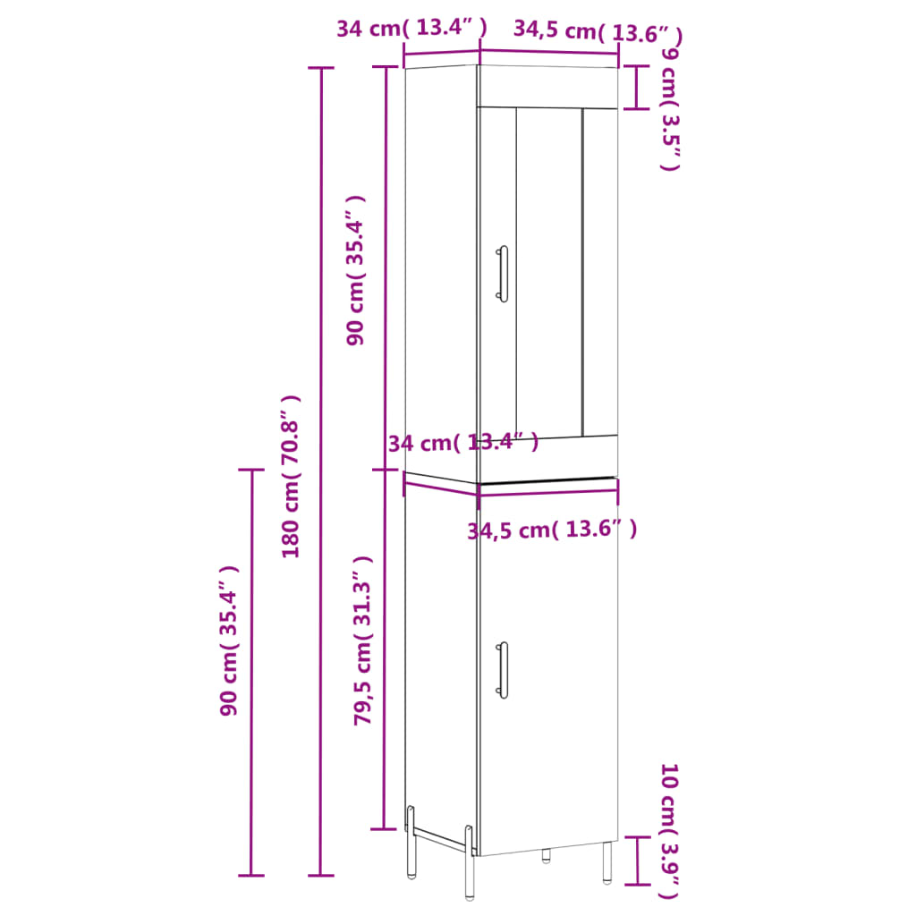 vidaXL Skříň highboard betonově šedá 34,5x34x180 cm kompozitní dřevo