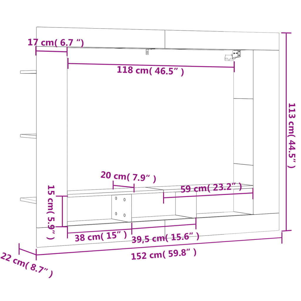 vidaXL TV skříňka šedá sonoma 152 x 22 x 113 cm kompozitní dřevo