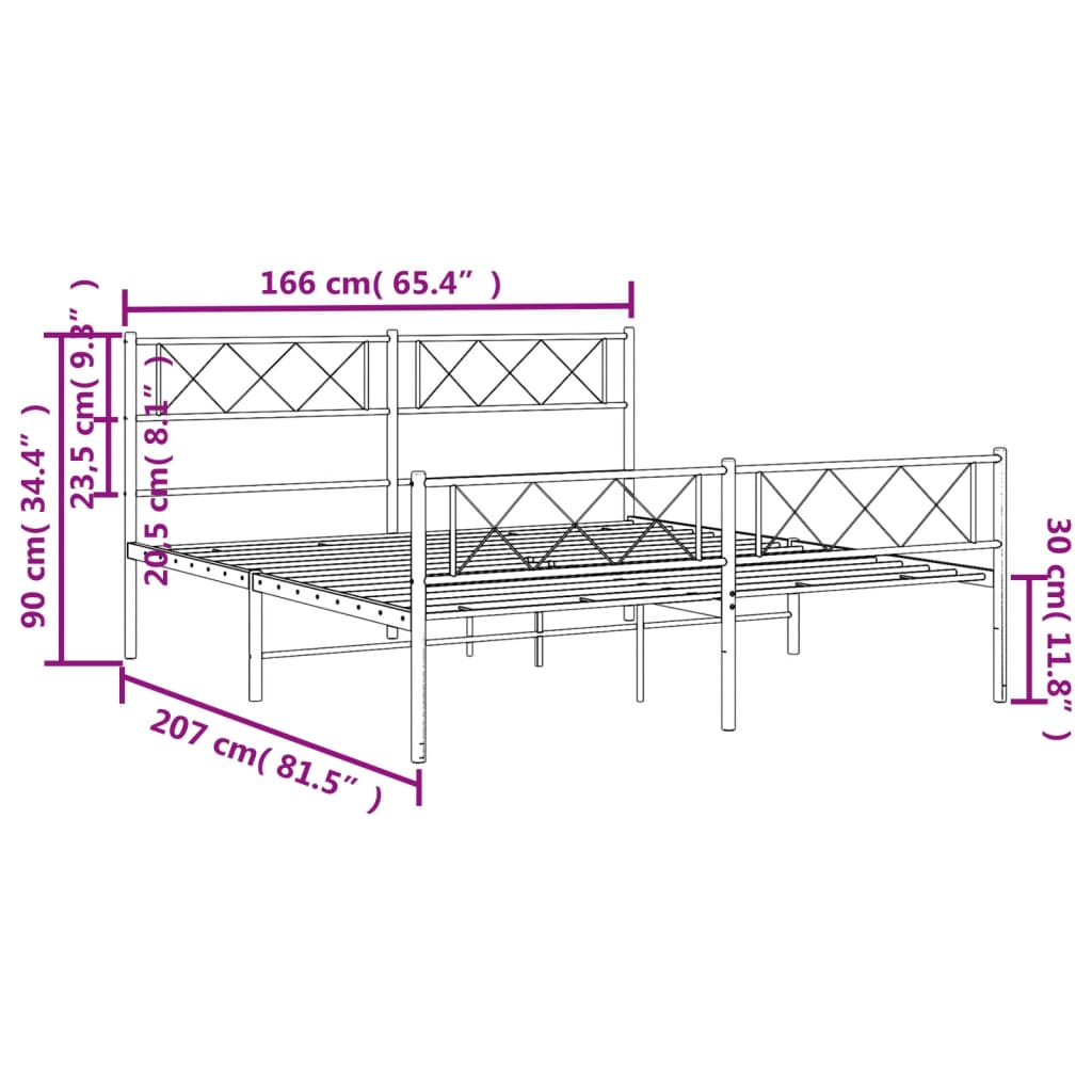 vidaXL Kovový rám postele s hlavovým a nožním čelem bílý 160 x 200 cm