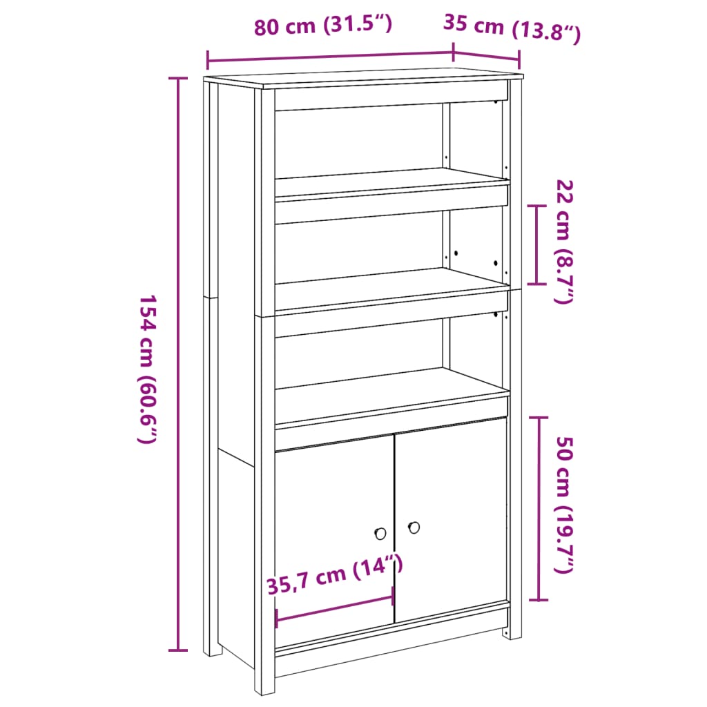 vidaXL Skříň highboard bílá 80 x 35 x 154 cm masivní borové dřevo