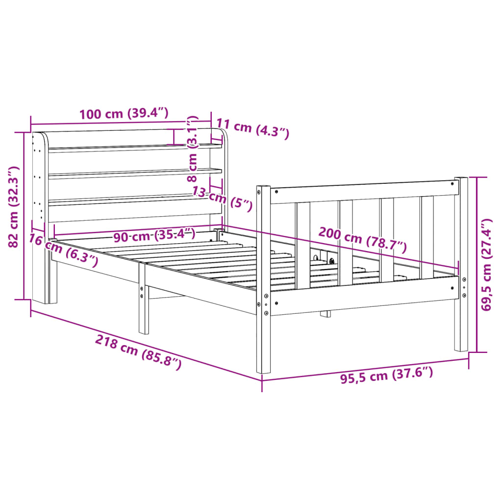 vidaXL Postel bez matrace bílá 90 x 200 cm masivní borovice