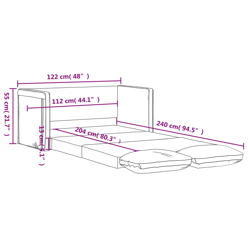 vidaXL Podlahová rozkládací pohovka 2 v 1 modrá 122x204x55 cm samet