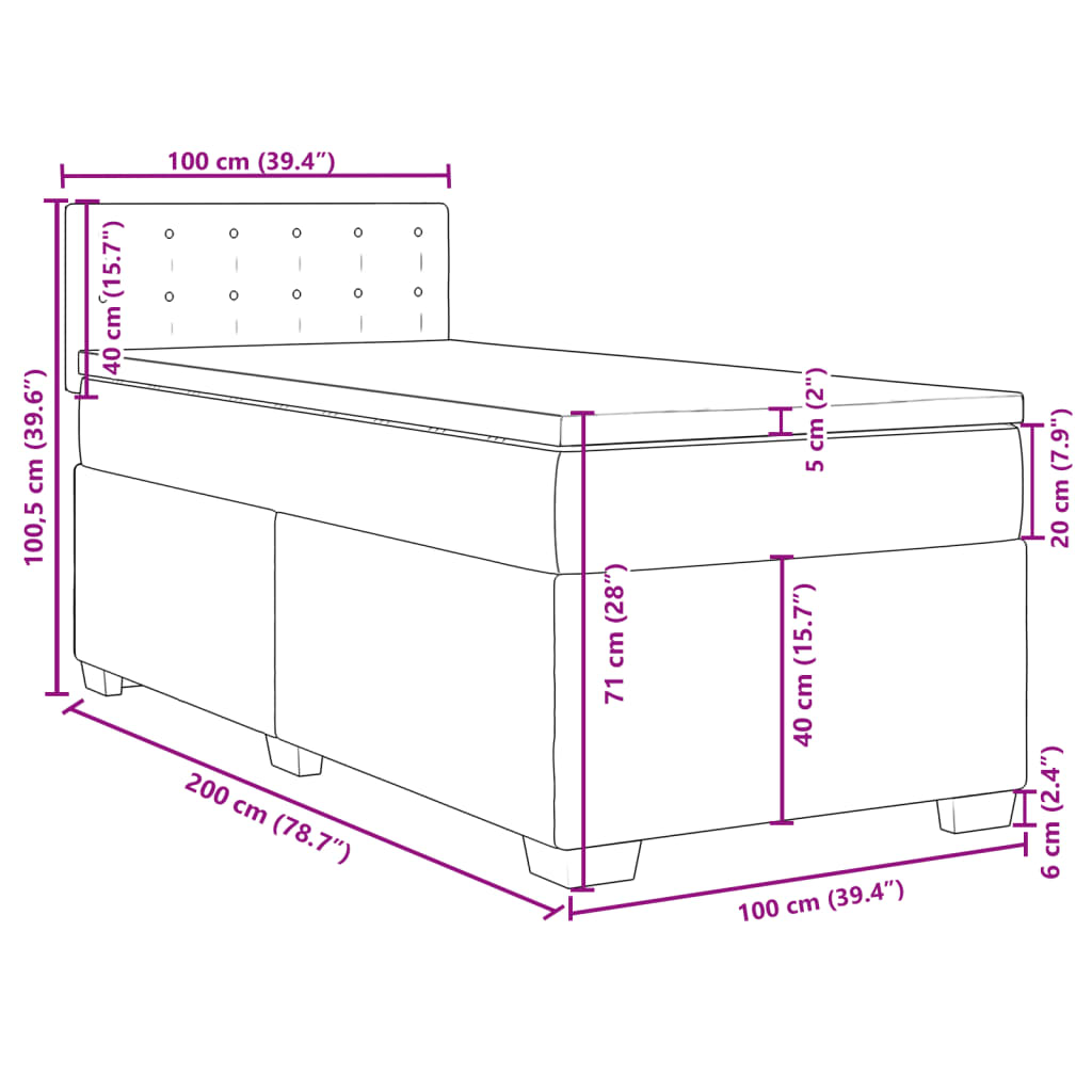 vidaXL Box spring postel s matrací černá 100x200 cm samet