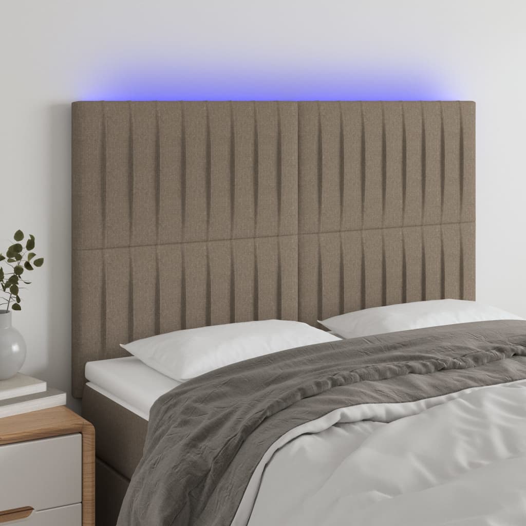 vidaXL Čelo postele s LED taupe 144x5x118/128 cm textil