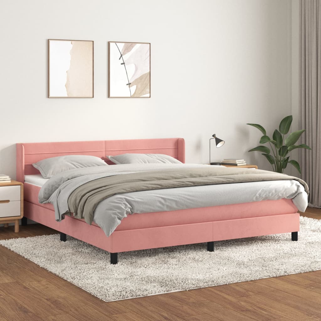 vidaXL Box spring postel s matrací růžová 180x200 cm samet