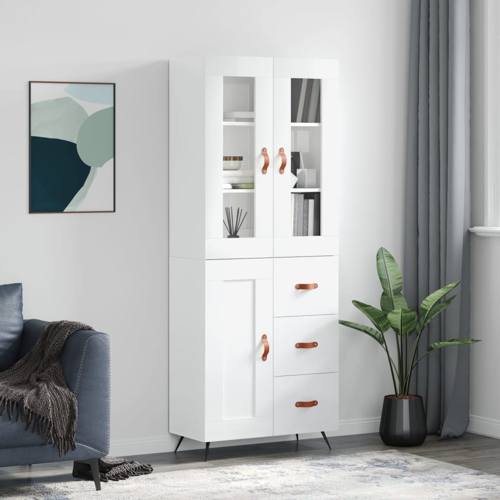 vidaXL Skříň highboard lesklá bílá 69,5 x 34 x 180 cm kompozitní dřevo