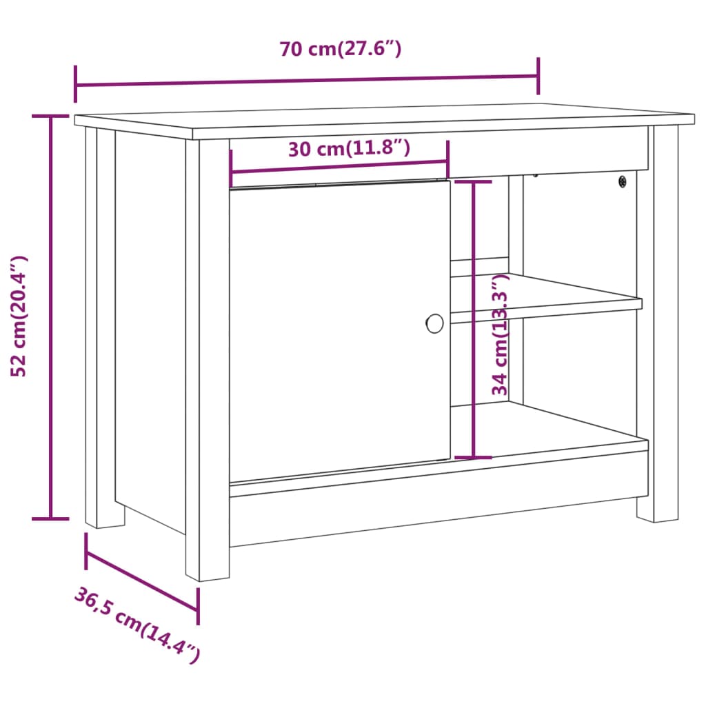 vidaXL TV skříňka 70 x 36,5 x 52 cm masivní borové dřevo