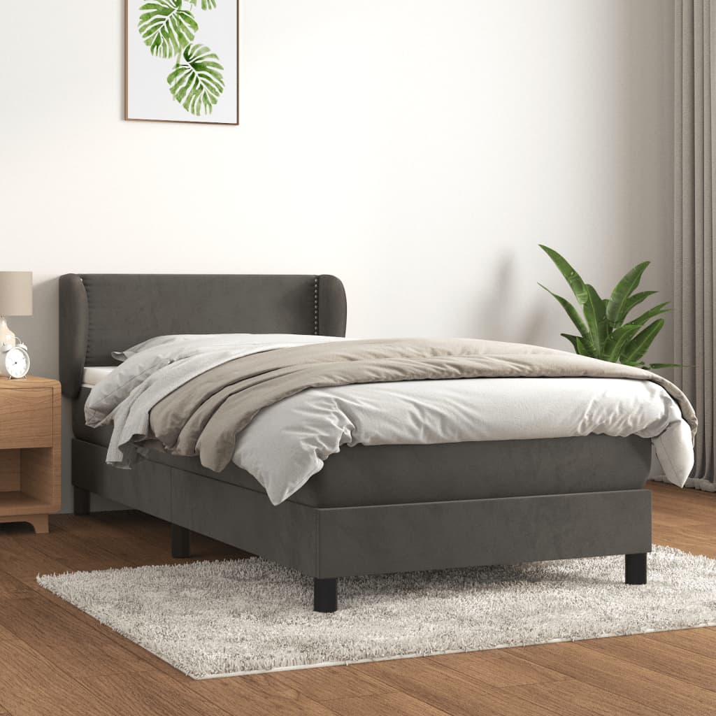 vidaXL Box spring postel s matrací tmavě šedá 80 x 200 cm samet