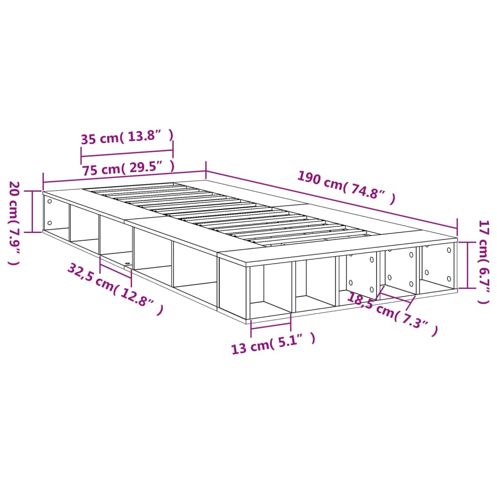 vidaXL Rám postele černý 75 x 190 cm kompozitní dřevo