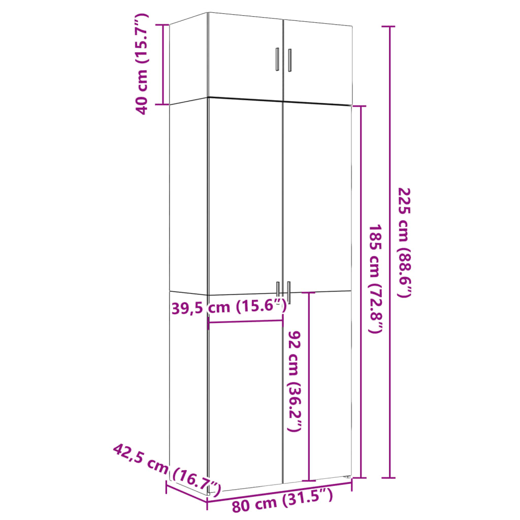 vidaXL Úzká úložná skříňka kouřový dub 80x42,5x225 cm kompozitní dřevo