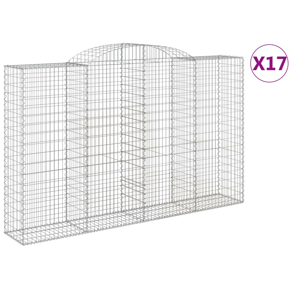 vidaXL Klenuté gabionové koše 17ks 300x50x180/200cm pozinkované železo