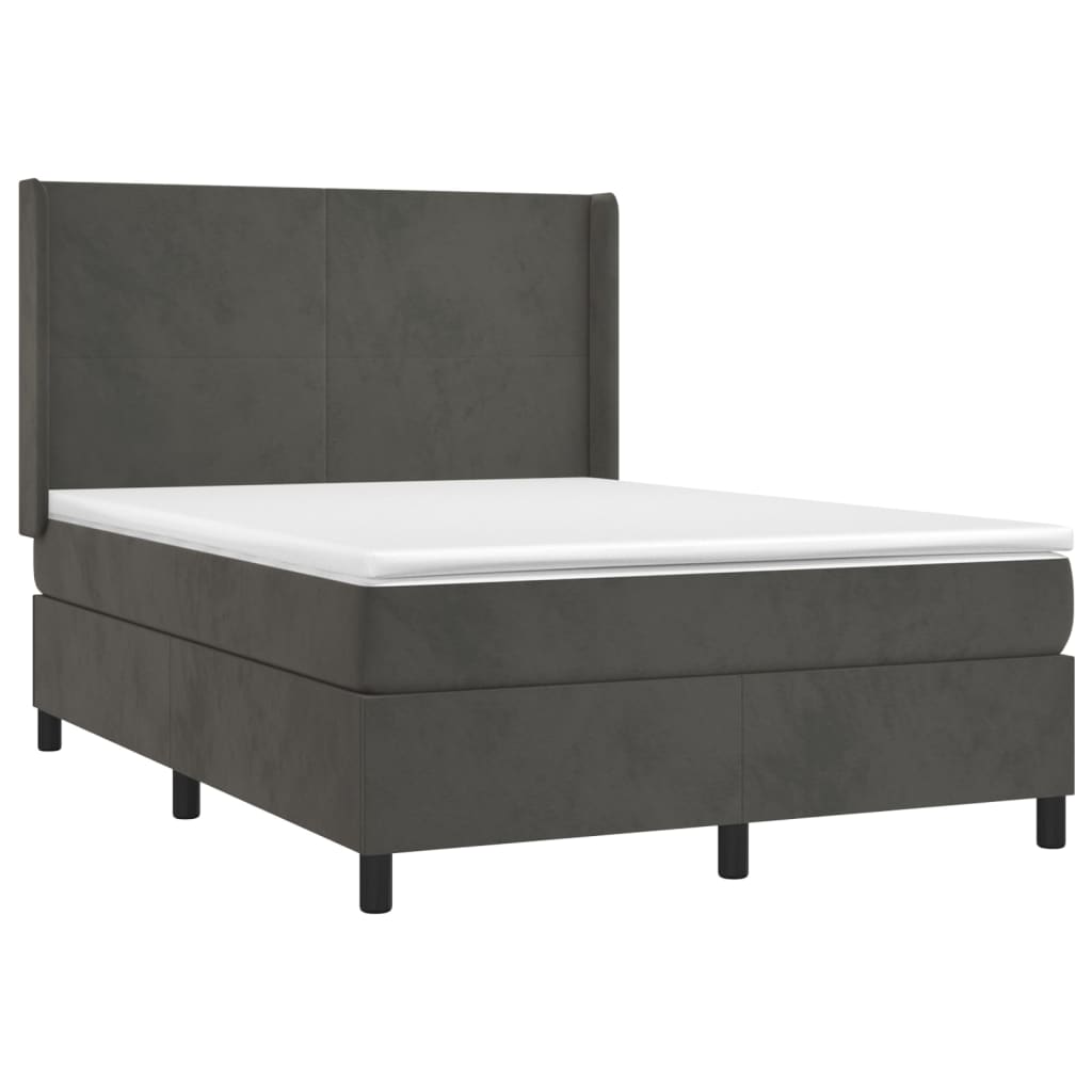 vidaXL Box spring postel s matrací tmavě šedá 140x200 cm samet