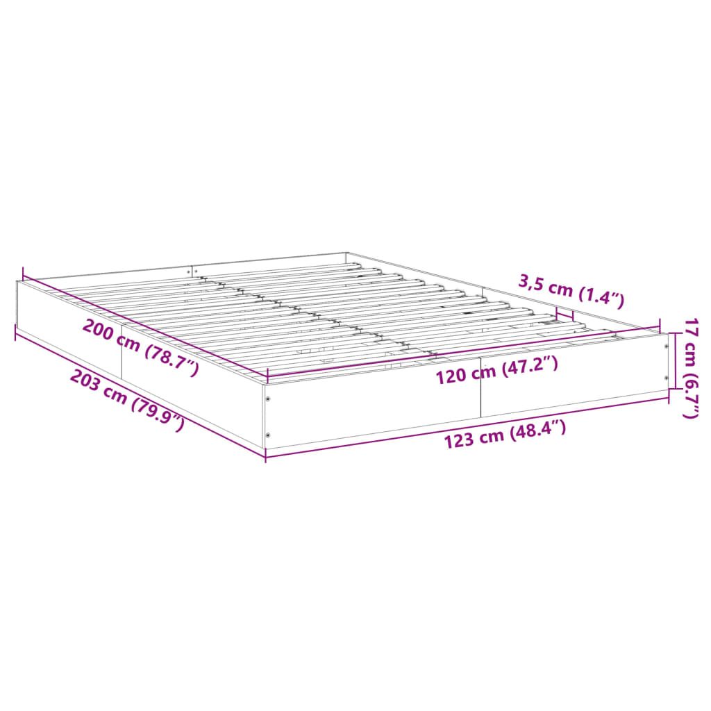 vidaXL Rám postele bez matrace kouřový dub 120x200 cm kompozitní dřevo