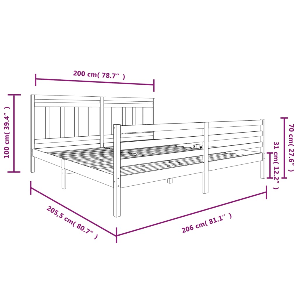 vidaXL Rám postele masivní dřevo 200 x 200 cm