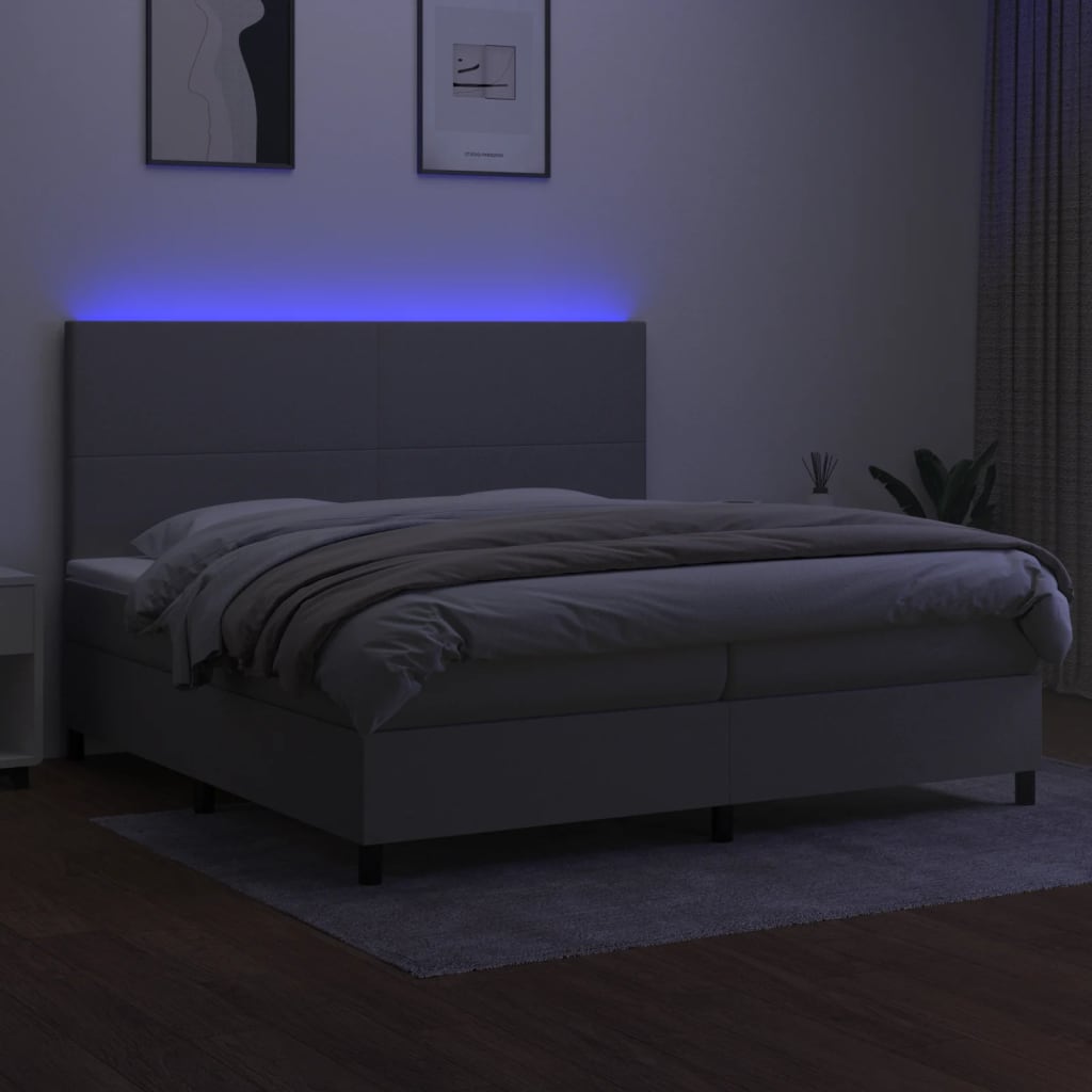 vidaXL Box spring postel s matrací a LED světle šedá 200x200 cm textil