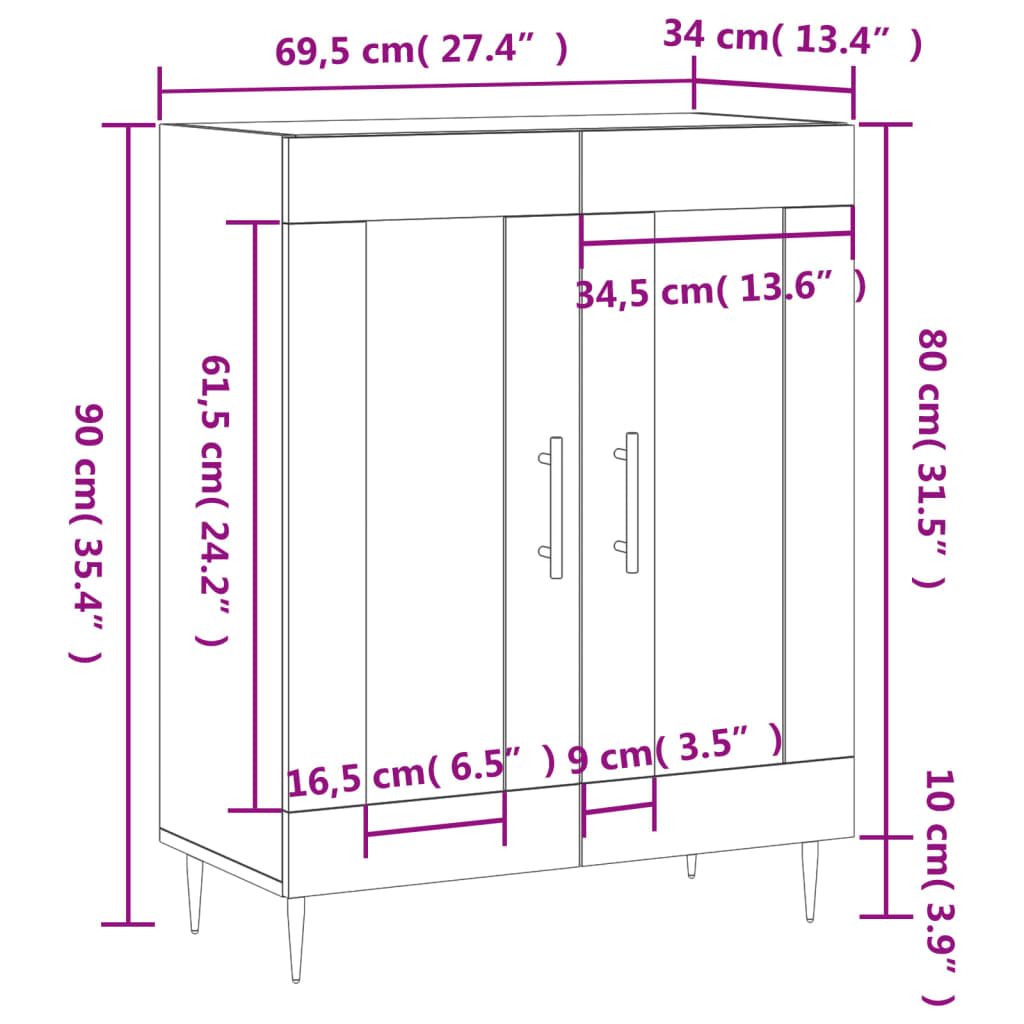 vidaXL Příborník bílý 69,5 x 34 x 90 cm kompozitní dřevo