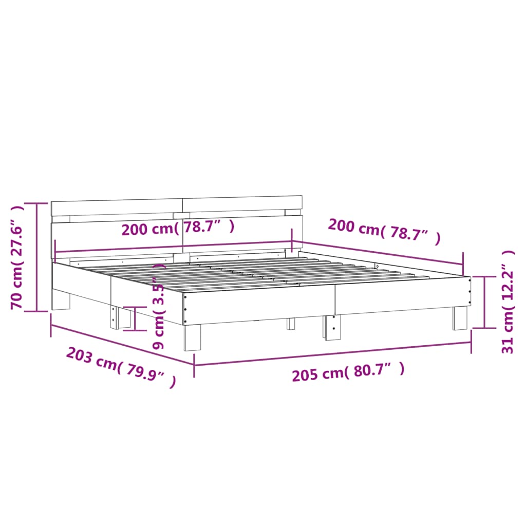 vidaXL Rám postele s čelem dub sonoma 200 x 200 cm kompozitní dřevo