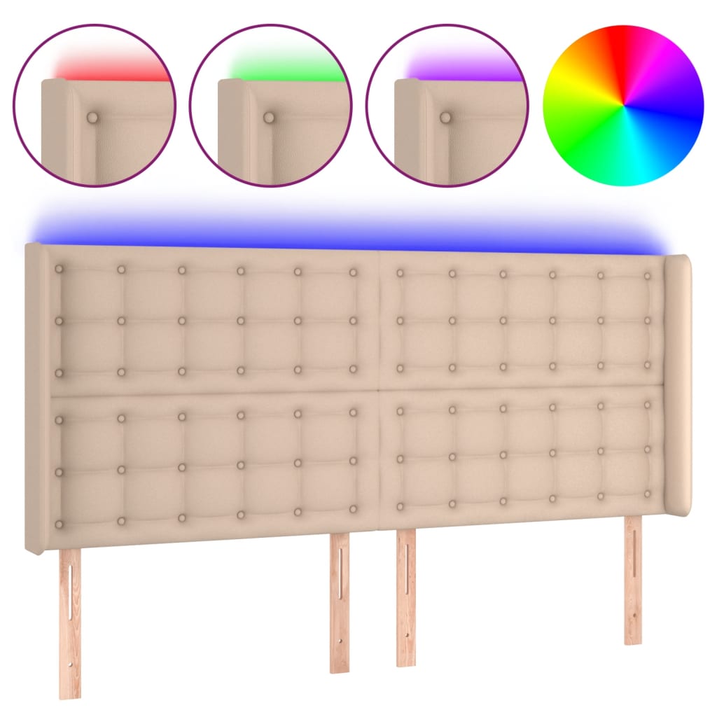 vidaXL Čelo postele s LED cappuccino 203 x 16 x 118/128 cm umělá kůže