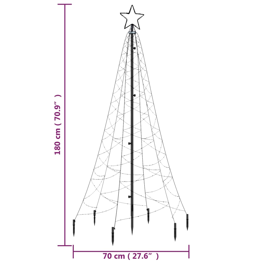 vidaXL Vánoční strom s hrotem 200 modrých LED diod 180 cm