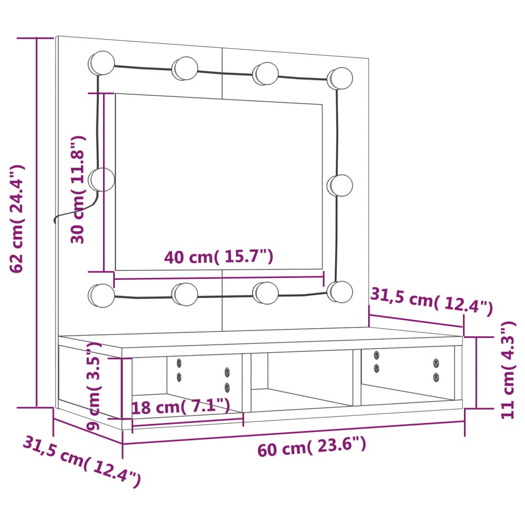 vidaXL Zrcadlová skříňka s LED bílá s vysokým leskem 60x31,5x62 cm