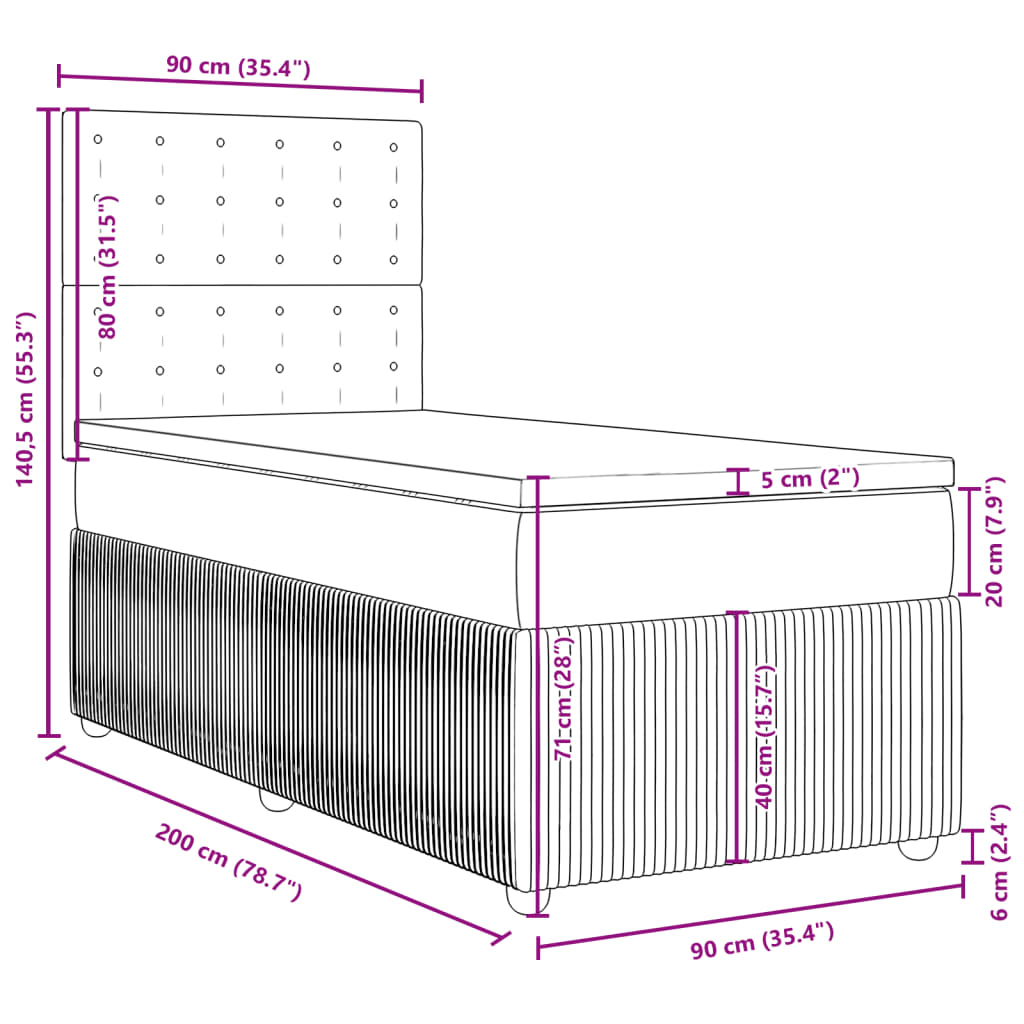 vidaXL Box spring postel s matrací světle šedá 90x200 cm samet