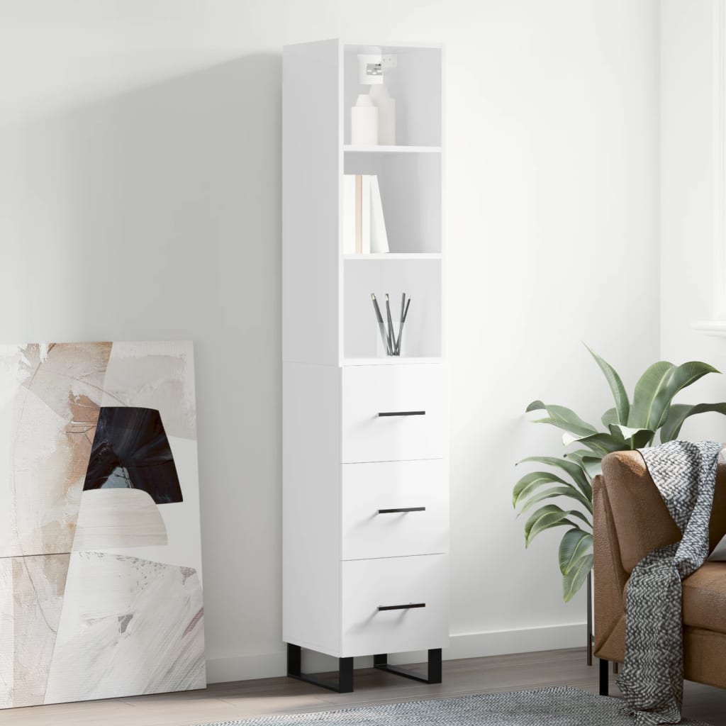 vidaXL Skříň highboard bílá s vysokým leskem 34,5x34x180 cm kompozit