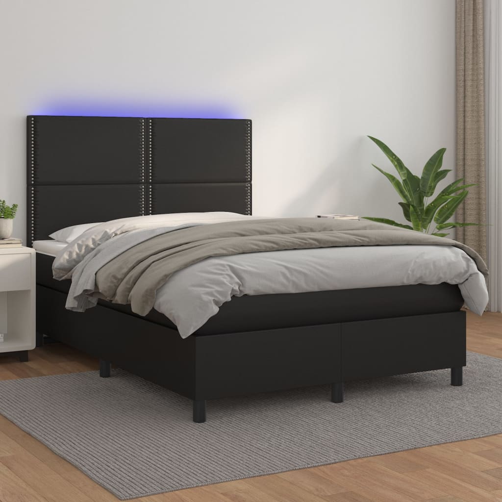 vidaXL Box spring postel s matrací a LED černá 140x200 cm umělá kůže