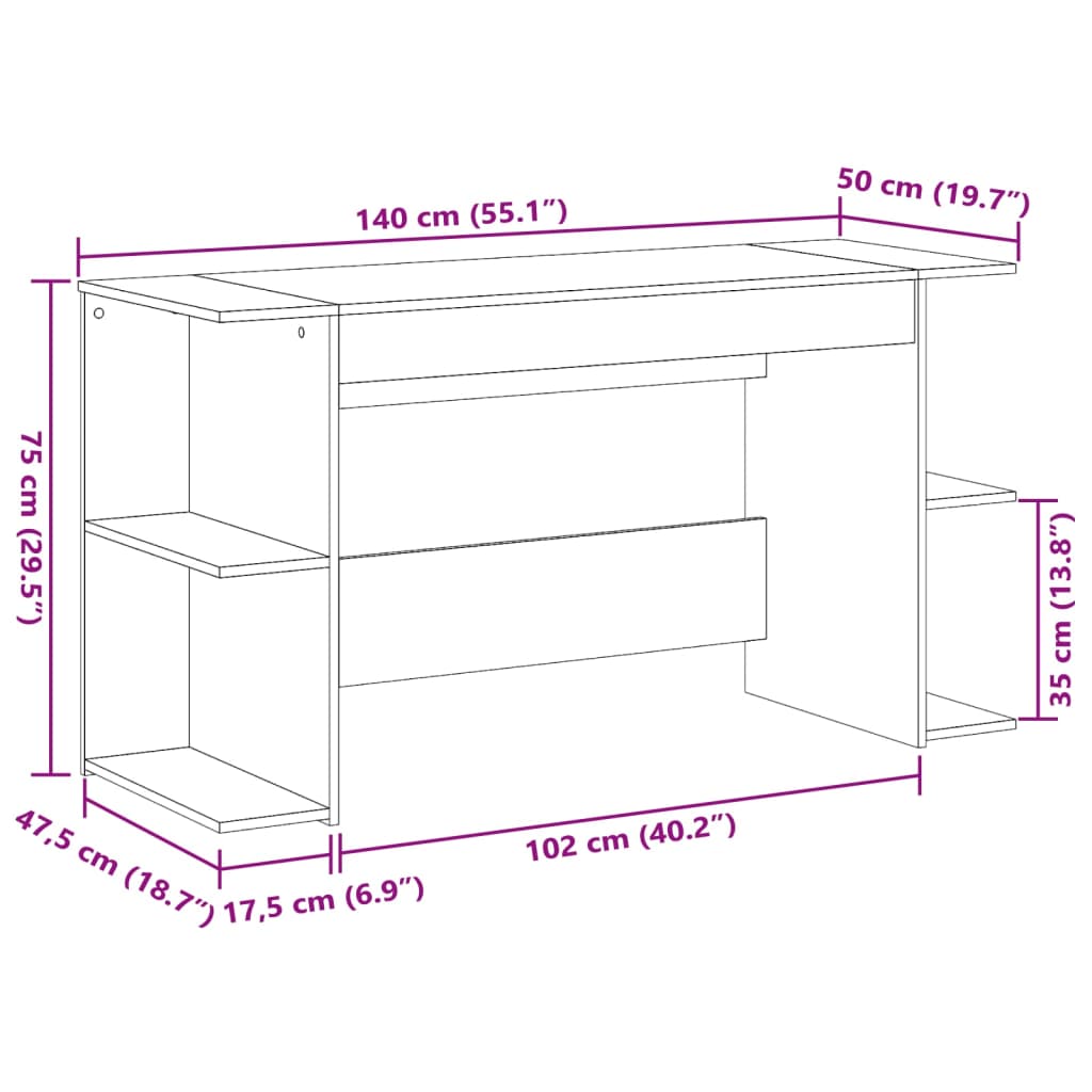 vidaXL Psací stůl bílý 140 x 50 x 75 cm kompozitní dřevo