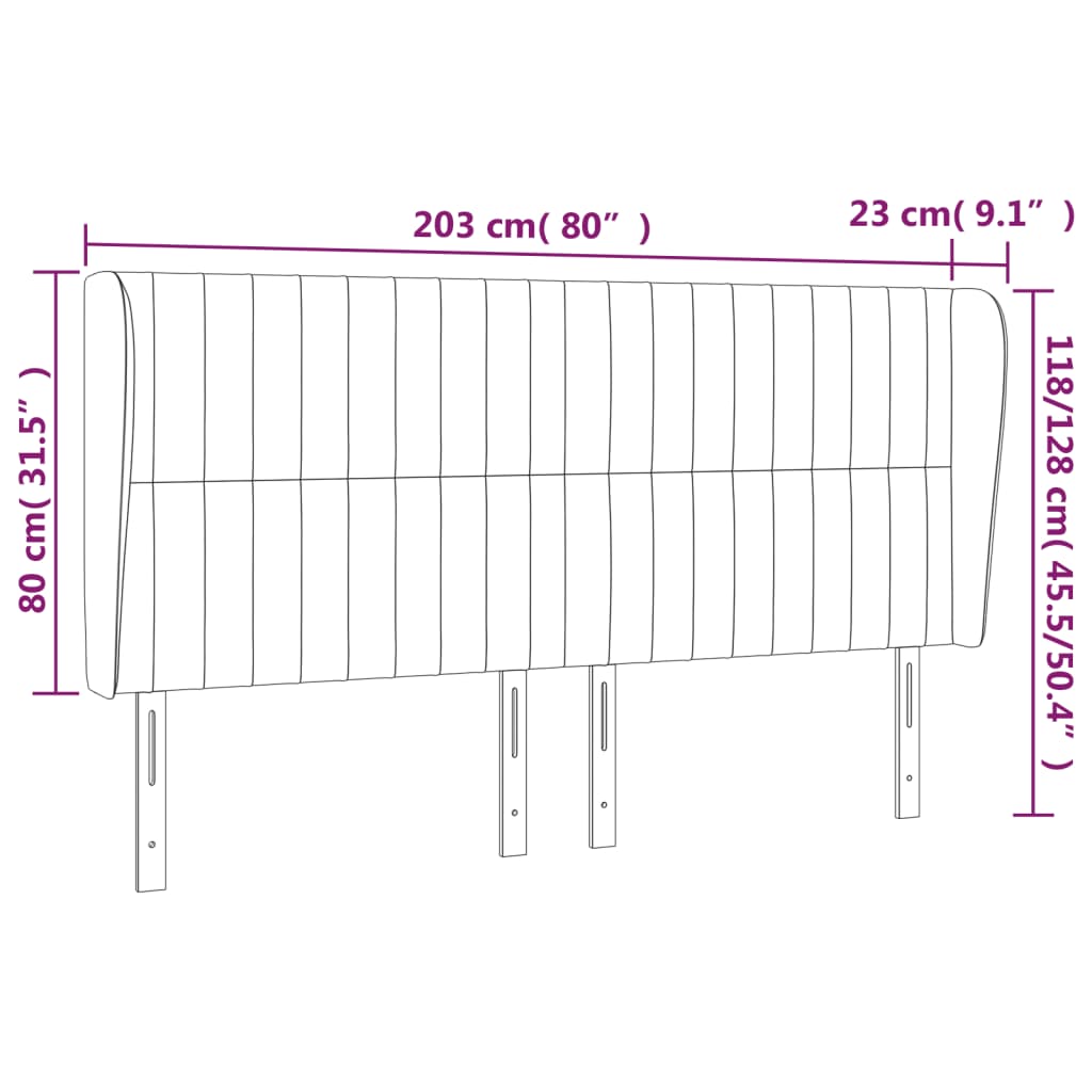 vidaXL Čelo postele typu ušák světle šedé 203x23x118/128 cm samet