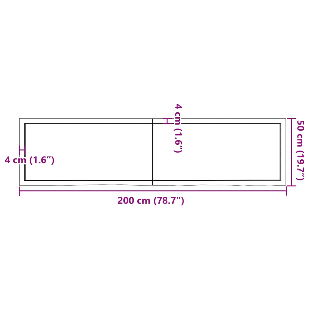 vidaXL Koupelnová deska hnědá 200x50x(2-4) cm ošetřený masivní dřevo