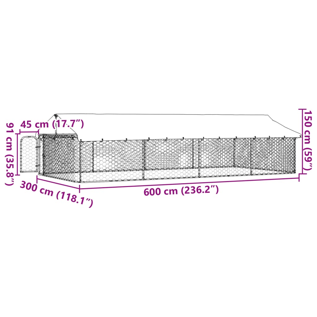 vidaXL Venkovní psí kotec se střechou 600 x 300 x 150 cm