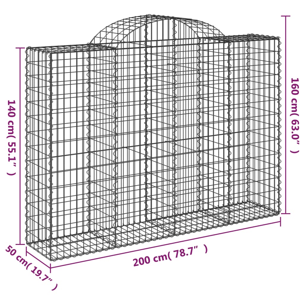 vidaXL Klenuté gabionové koše 7 ks 200x50x140/160cm pozinkované železo