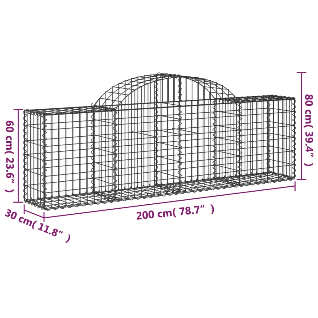 vidaXL Klenuté gabionové koše 3 ks 200x30x60/80 cm pozinkované železo