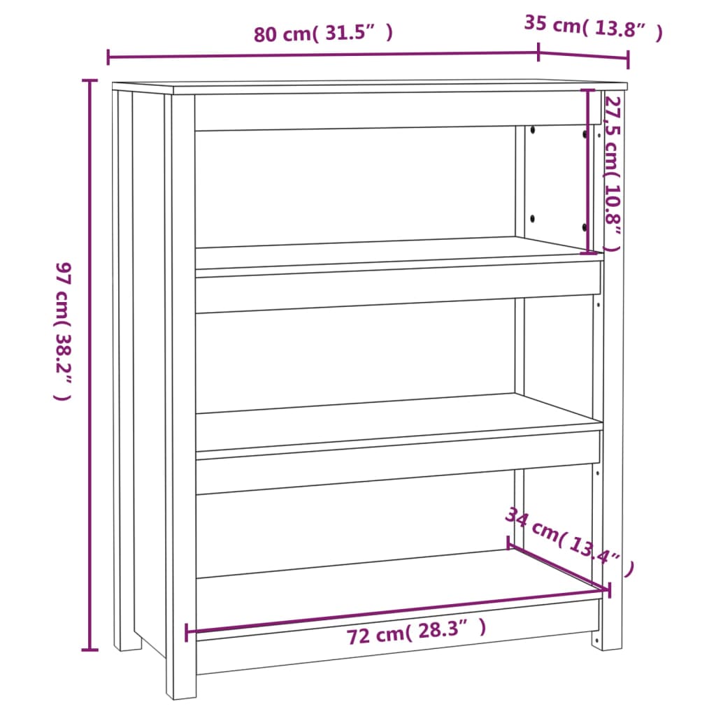 vidaXL Knihovna 80x35x97 cm masivní dřevo borovice