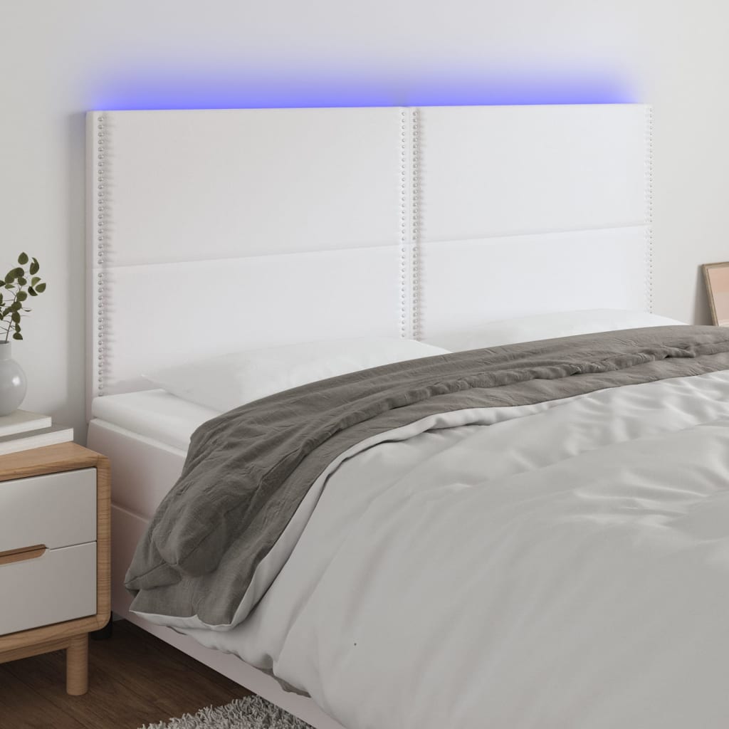 vidaXL Čelo postele s LED bílé 180x5x118/128 cm umělá kůže