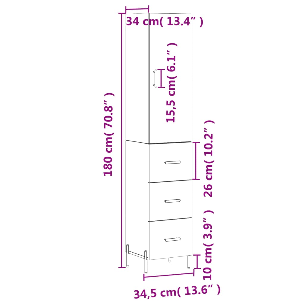 vidaXL Skříň highboard dub sonoma 34,5 x 34 x 180 cm kompozitní dřevo