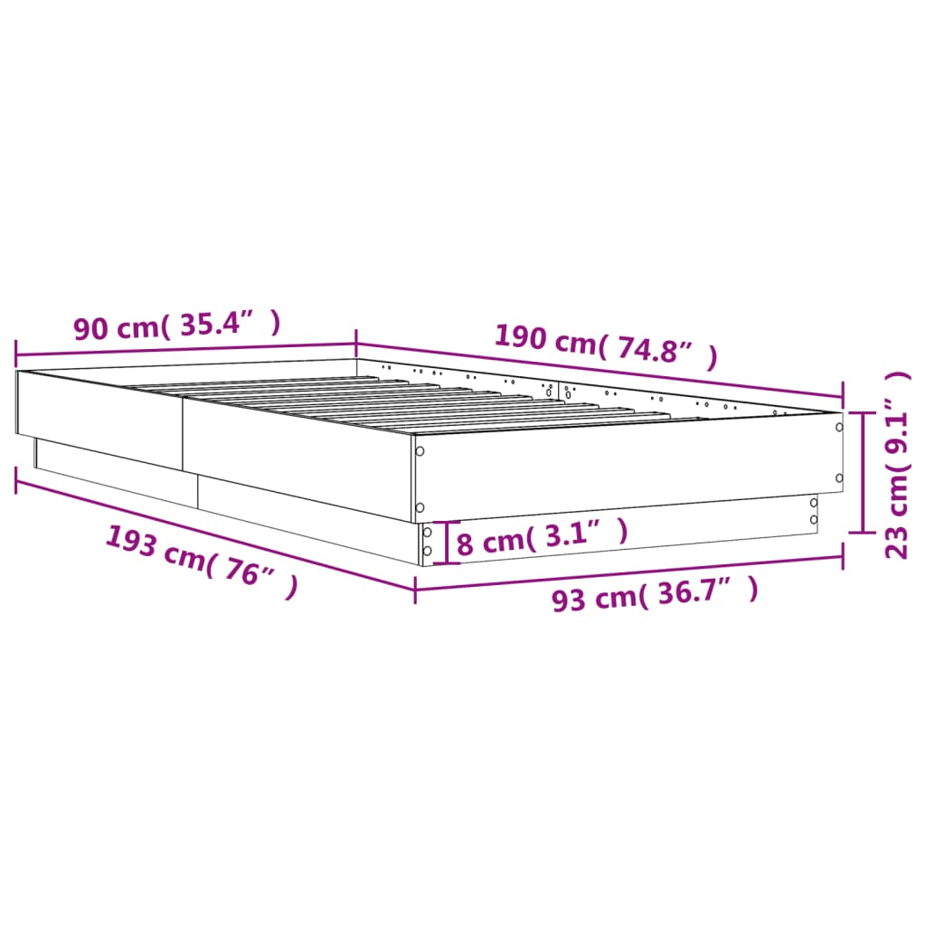 vidaXL Rám postele betonově šedý 90 x 190 cm kompozitní dřevo