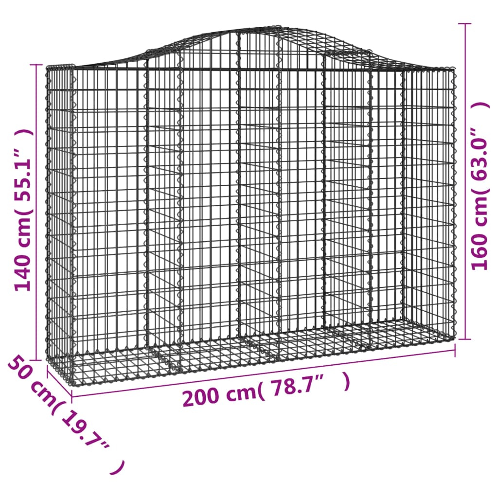 vidaXL Klenuté gabionové koše 5 ks 200x50x140/160cm pozinkované železo